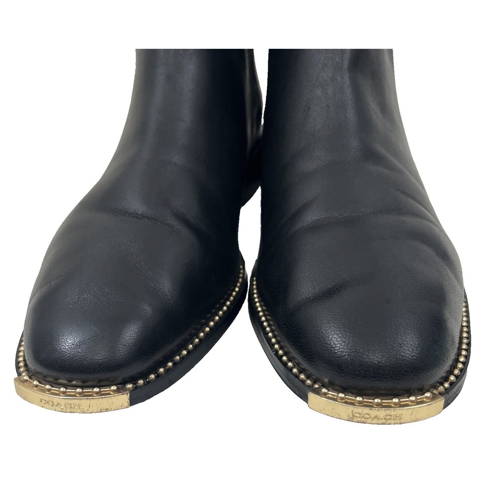 Coach Women Nichole Bootie Size 9 Gold Studded Chelsea Coach Name on Toe - Picture 6 of 15